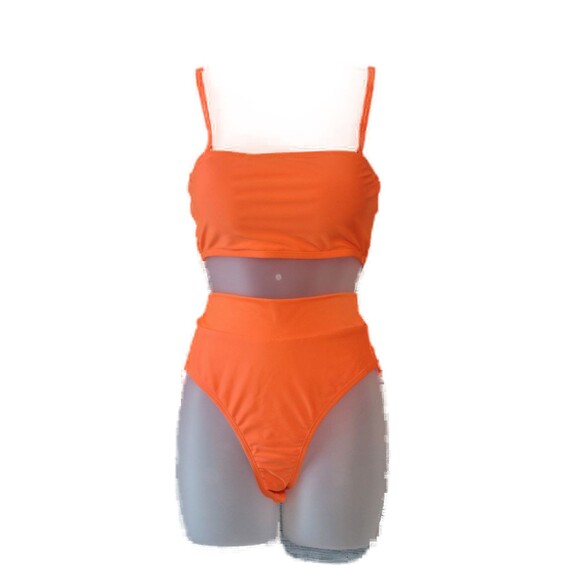 Neon Orange Bandeau High Waisted Bikini Sz S - Picture 2 of 5